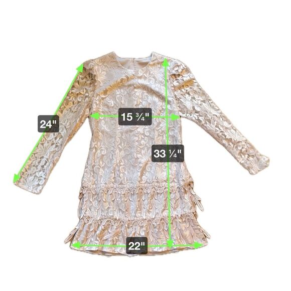 Le Art Vintage Pink Champagne Lace Layered Long Sleeve Dress Women’s Size 10 - Picture 7 of 10